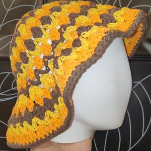 Handmade Crochet Bucket Hat - Yellow, Orange, and Brown